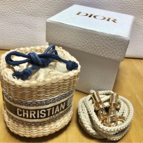 Handbags - Christian Dior Woven Bucket Bag with Blue Accents